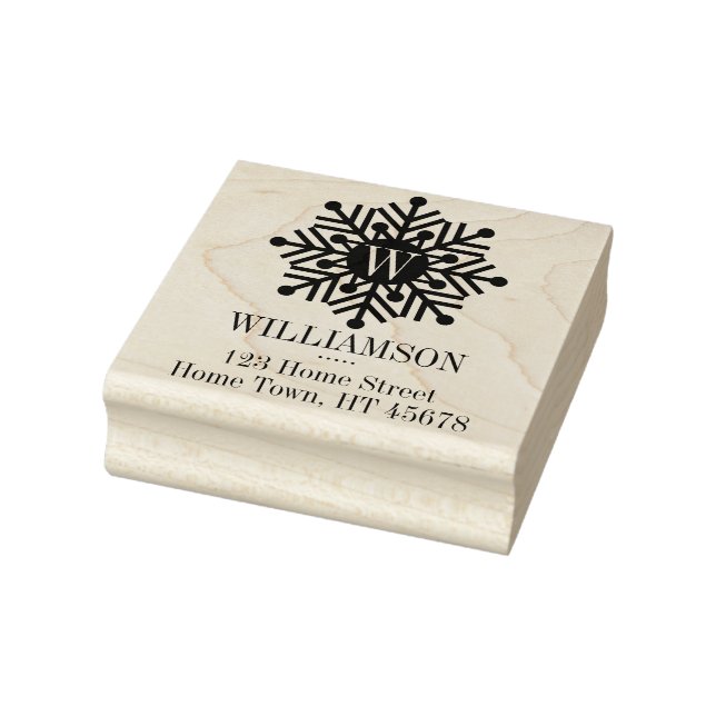 Holiday Monogram Square Snowflake Return Address Rubber Stamp (Stamp)