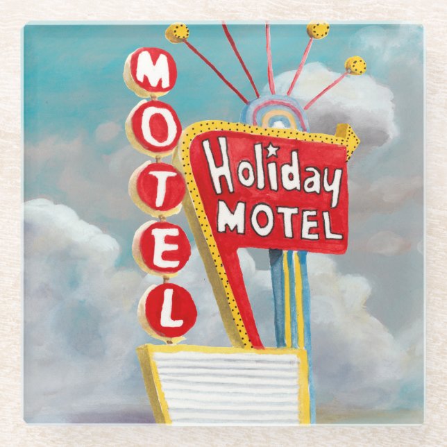 Holiday Motel Sign Glass Coaster (Front)