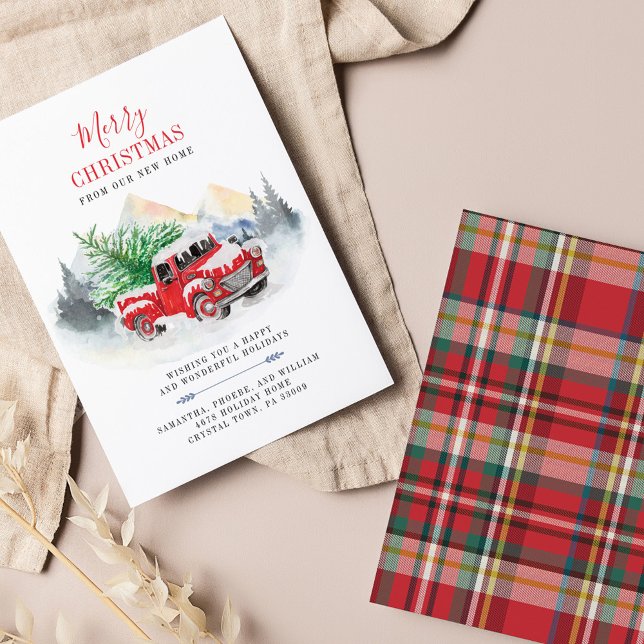 Holiday Moving Change of Address Christmas (Plaid Red Truck Christmas Holiday Moving Announcement)