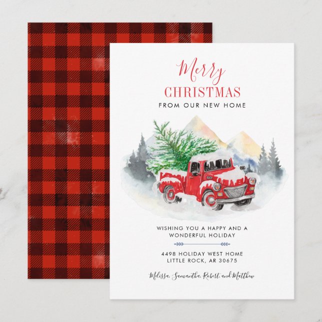Holiday Moving Red Truck New Address Announcement (Front/Back)