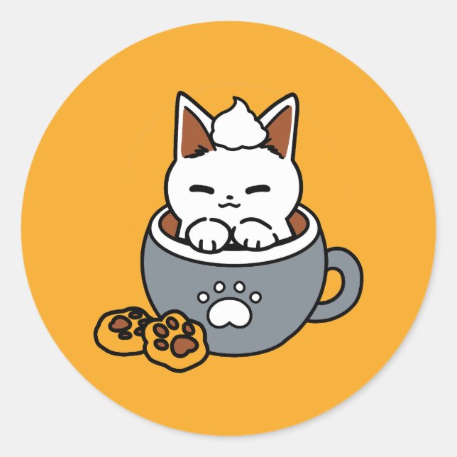 Holiday Mug Design with Cozy Cat and Paw Cookies Classic Round Sticker (Front)