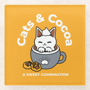 Holiday Mug Design with Cozy Cat and Paw Cookies Glass Coaster