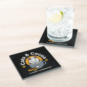 Holiday Mug Design with Cozy Cat and Paw Cookies Glass Coaster
