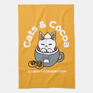 Holiday Mug Design with Cozy Cat and Paw Cookies Kitchen Towel