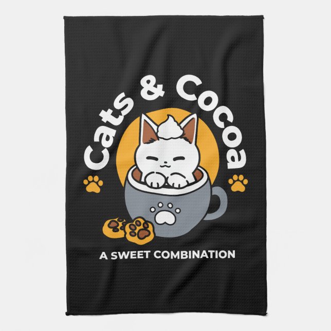 Holiday Mug Design with Cozy Cat and Paw Cookies Kitchen Towel (Vertical)