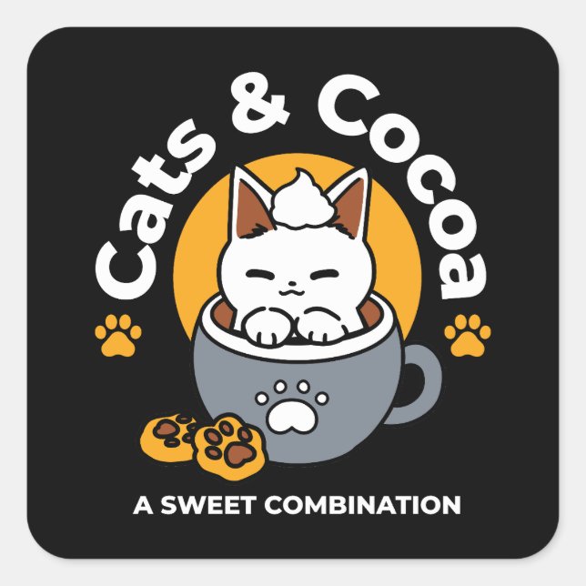 Holiday Mug Design with Cozy Cat and Paw Cookies Square Sticker (Front)