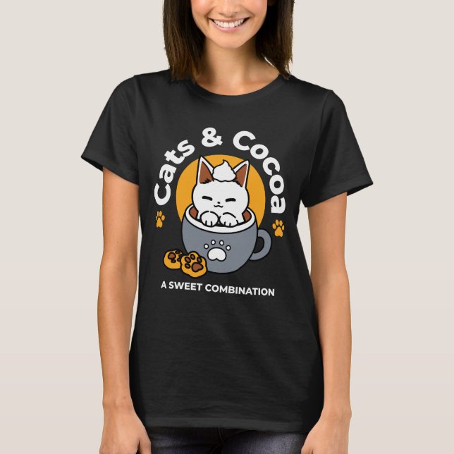 Holiday Mug Design with Cozy Cat and Paw Cookies T-Shirt (Front)