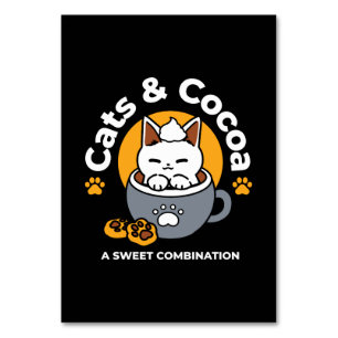 Holiday Mug Design with Cozy Cat and Paw Cookies Table Number