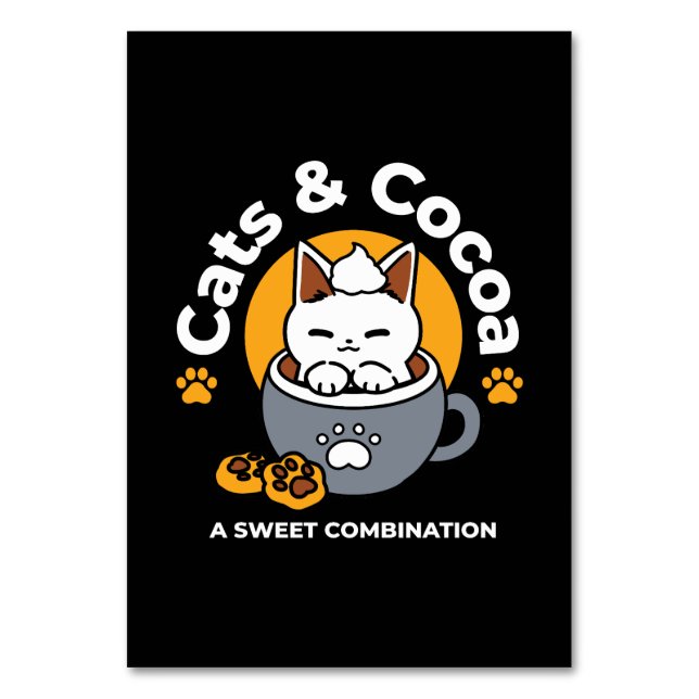 Holiday Mug Design with Cozy Cat and Paw Cookies Table Number (Front)