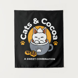 Holiday Mug Design with Cozy Cat and Paw Cookies Tapestry