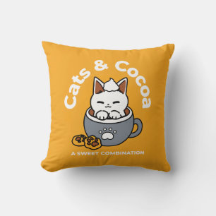Holiday Mug Design with Cozy Cat and Paw Cookies Throw Pillow