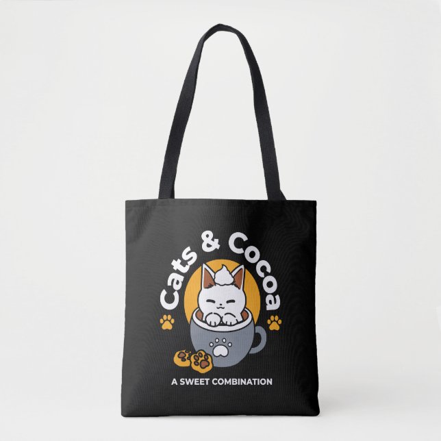 Holiday Mug Design with Cozy Cat and Paw Cookies Tote Bag (Front)
