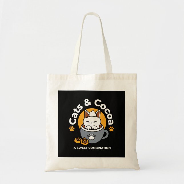 Holiday Mug Design with Cozy Cat and Paw Cookies Tote Bag (Front)
