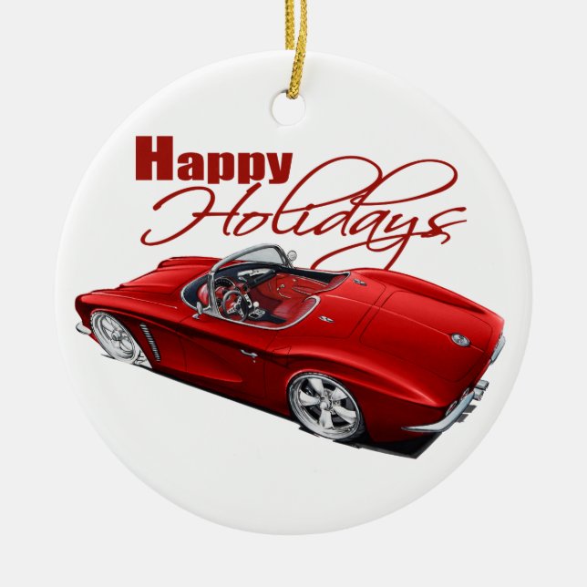 Holiday Muscle Car Ceramic Ornament (Front)
