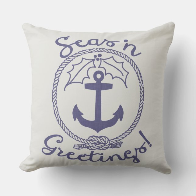 Holiday Nautical | Seas 'n Greetings Throw Pillow (Front)