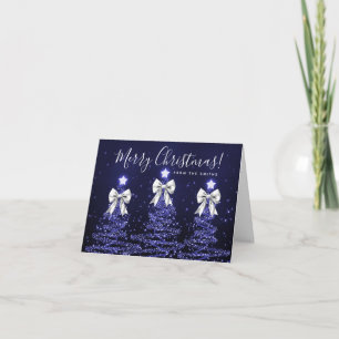 Holiday Navy Blue Christmas Trees Greeting Silver Card