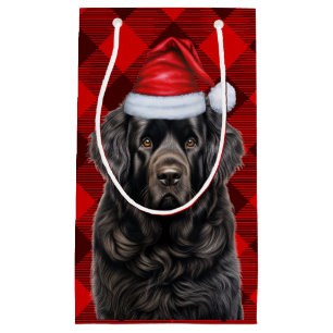 Holiday Newfoundland Dog Fun Red Plaid Christmas Small Gift Bag