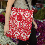 Holiday Nordic Sweater Pattern Monogram Tote Bag<br><div class="desc">Festive allover print tote features a Nordic inspired sweater pattern in holiday red and white, with your single initial monogram near the top.</div>