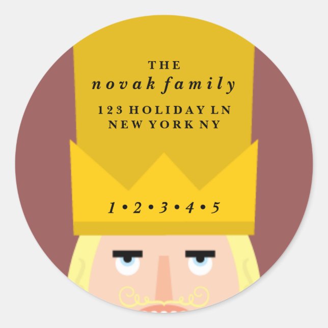 Holiday Nutcracker Address Classic Round Sticker (Front)