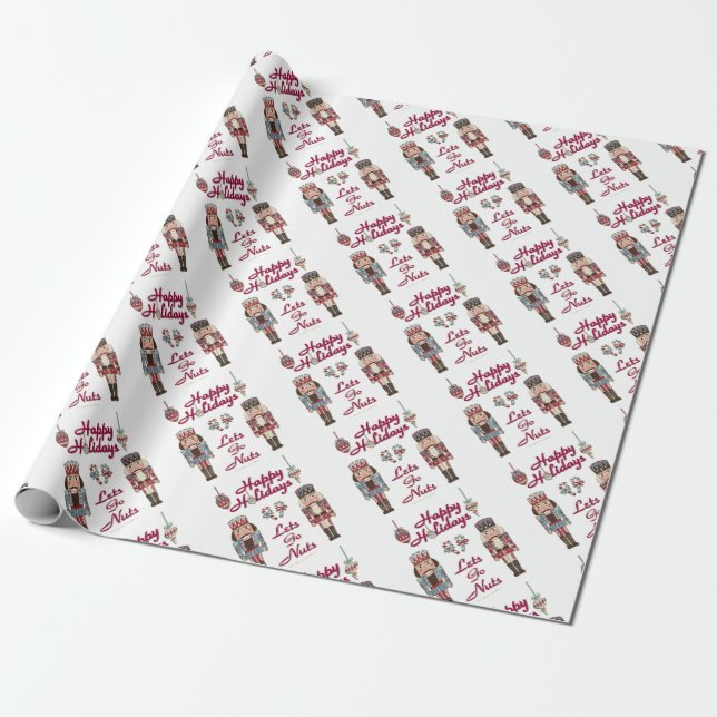 Holiday Nutcracker Lets Go Nuts Wrapping Paper (Unrolled)