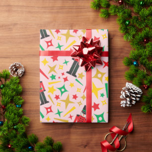 Holiday Nutcrackers & Stars Christmas Festive Pink Wrapping Paper