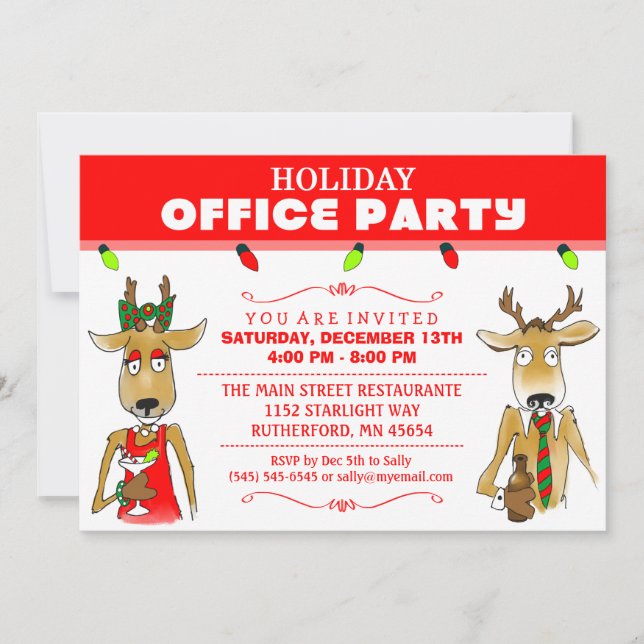 Holiday Office Party Reindeer with Drinks Invite (Front)
