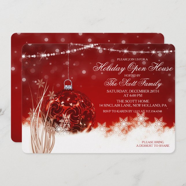 Holiday Open House Christmas Ornament Invitation (Front/Back)