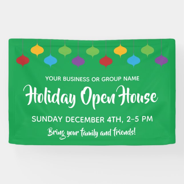 Holiday Open House Christmas Ornaments Banner (Horizontal)
