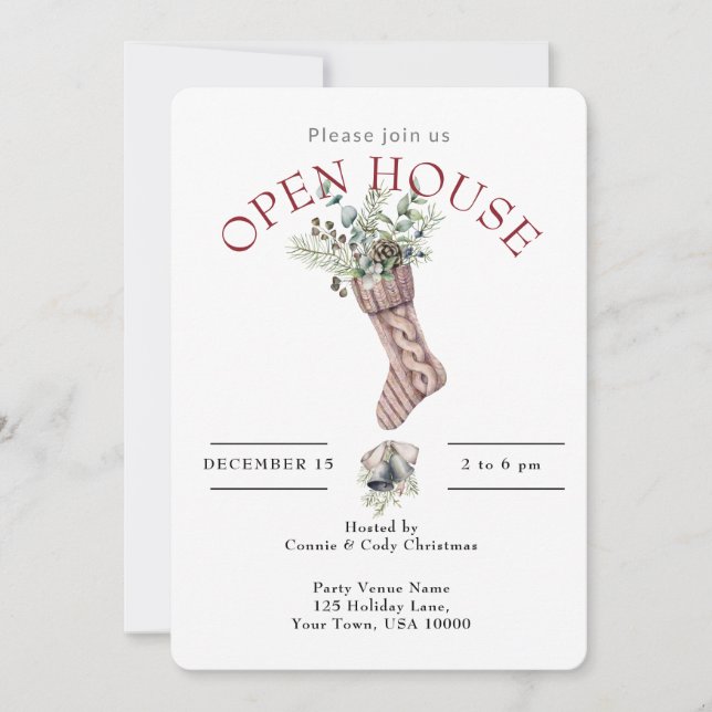 HOLIDAY OPEN HOUSE CHRISTMAS STOCKING INVITATION (Front)
