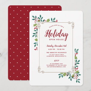Holiday Open House Festive Floral Frame Invitation