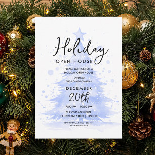 Holiday Open House Navy Hand Painted Tree Invitation