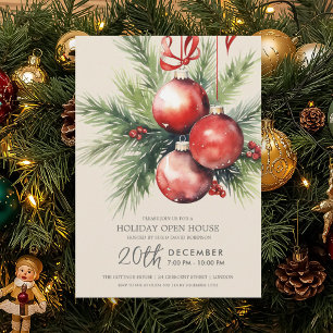 Holiday Open House Painted Baubles Champagne  Invitation