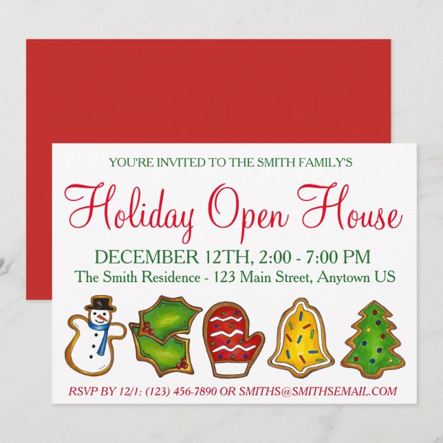 Holiday Open House Party Christmas Sugar Cookies Invitation (Front/Back)