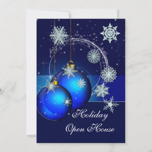 Holiday Open House Party Invitation ornaments Blue