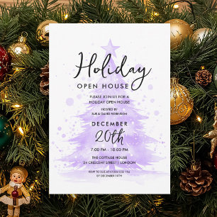 Holiday Open House Purple Hand Painted Tree Invitation