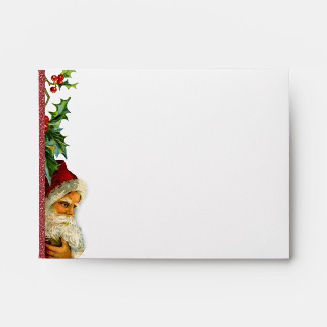 Holiday Open House Red Glitter Santa Holly Envelope (Front)