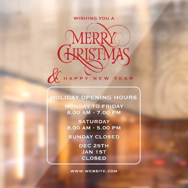 Holiday Opening Hours,Merry Christmas Window cling (Sheet 2)
