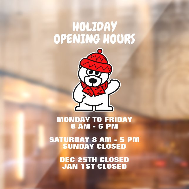 Holiday opening hours shop sign window cling (Sheet 2)