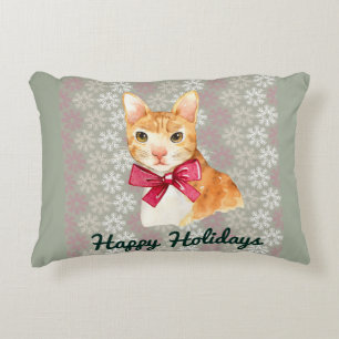 Holiday Orange Tabby Accent Pillow