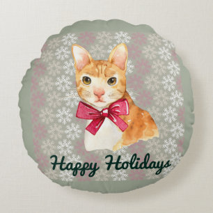 Holiday Orange Tabby Round Pillow
