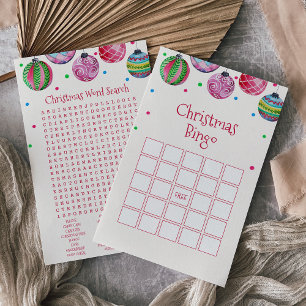 Holiday Ornament Christmas Bingo Game Card