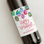 Holiday Ornament Christmas Wine Label<br><div class="desc">This holiday ornament christmas wine label makes the perfect festive holiday gift. The watercolor design features dangling colourful christmas baubles with red green and blue confetti. Personalize the label with your name.</div>