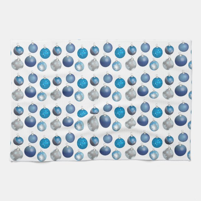 Holiday ornament kitchen towel - blue (Horizontal)