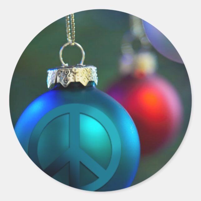 Holiday Ornament with Peace Sign Classic Round Sticker (Front)