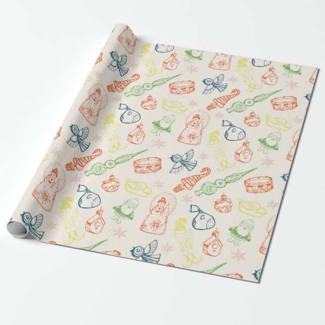 Holiday Ornament Wrapping Paper (Unrolled)