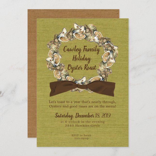 Holiday Oyster Roast Wreath Invite (Front/Back)