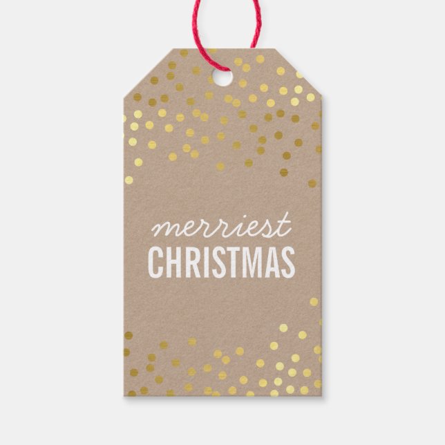 HOLIDAY PACKAGING TAG gold confetti spots kraft (Front)