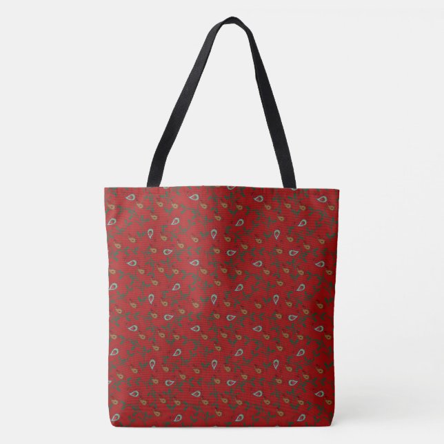 Holiday Paisley | Paisley and Holly | Red Tote Bag (Front)