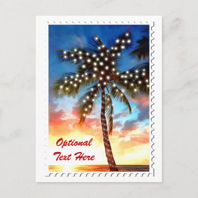 Holiday Palm Tree Lights at Sunset Postcard (Front)