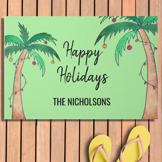 Holiday Palm Trees Personalized Doormat (Creator Uploaded)